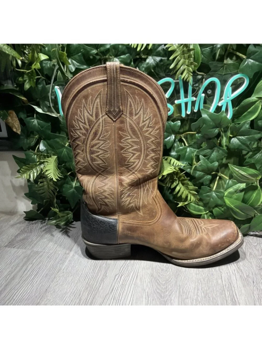 ARIAT TROUBADOUR BROWN/TAN COWHIDE LEATHER COWBOY BOOTS #10017359 MEN'S 12 D